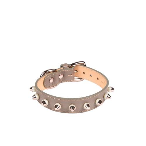 Studded Collar in taupe leather